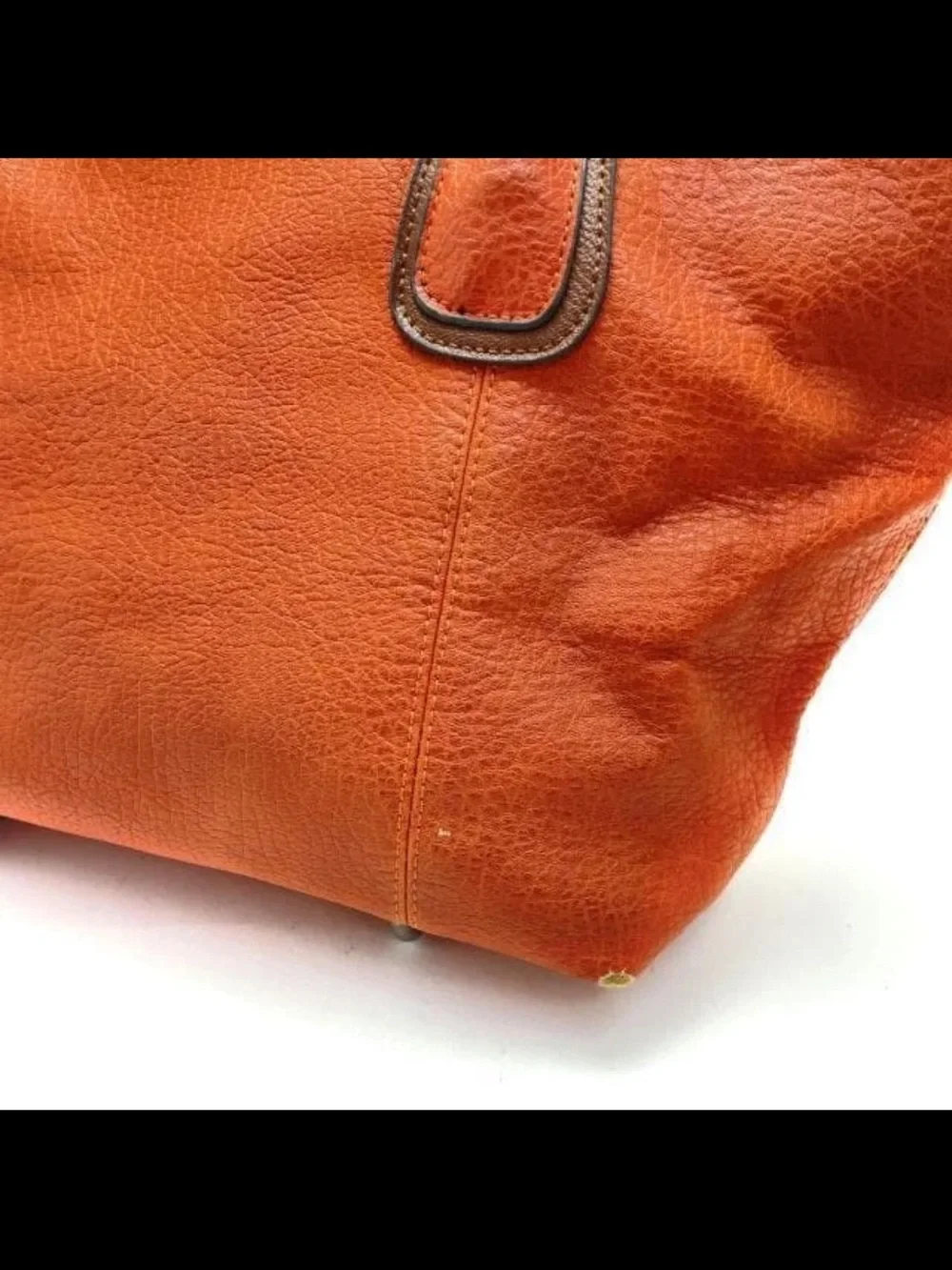 Mulberry Orange Leather Tote with Braided Brown Handles